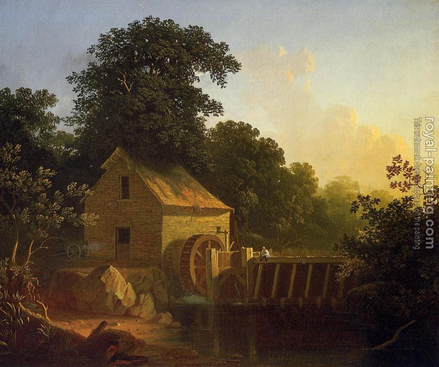 George Caleb Bingham : Landscape with Waterwheel and Boy Fishing